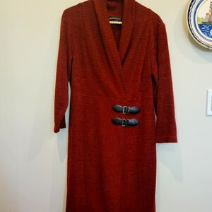 Womans Connected Apparel Fine Knit Coat Dress In Wine Size 12